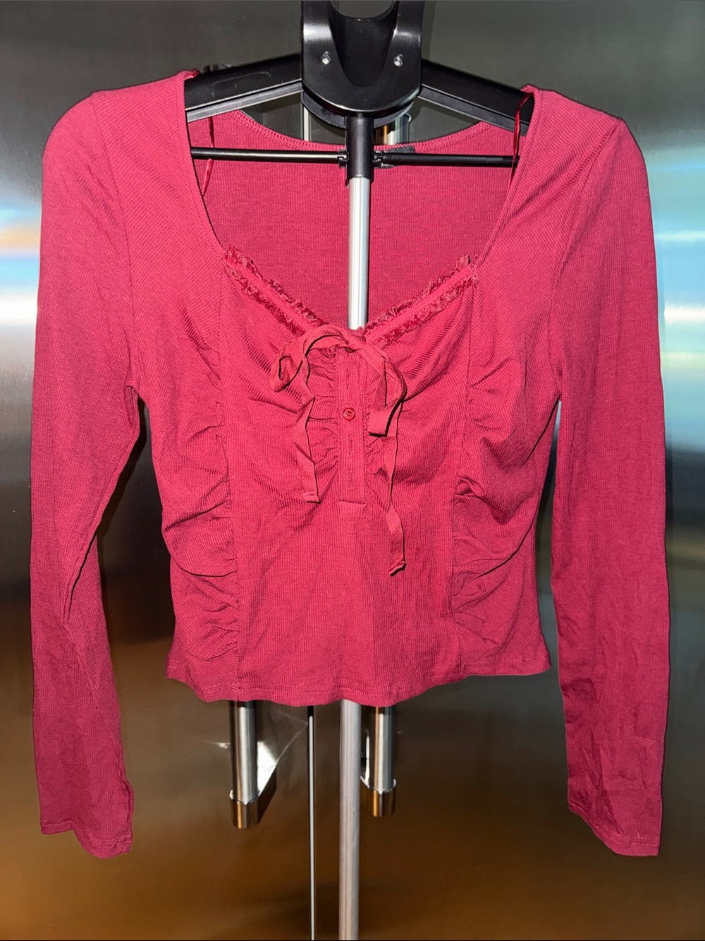 ACG NWOT Women’s Long-Sleeve Tie-Front Top in Raspberry